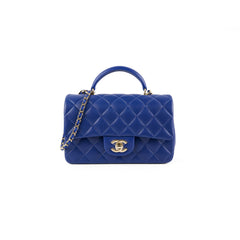 Chanel Mini Top Handle Lambskin Blue Microchip