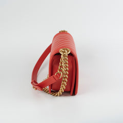 Chanel Old Medium Boy Chevron Lambskin Red/Orange