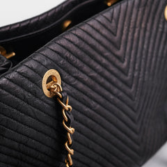 Chanel Surpique Chevron Tote Black