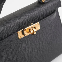 Hermes Mini Kelly Epsom Black B Stamp 2023