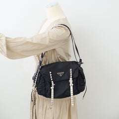 Prada New Vela Nylon Shoulder Bag Black