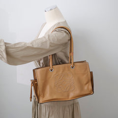 Loewe Anagram Leather Shopper Tote Camel