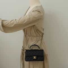 Chanel Mini Rectangular with Top Handle Black Microchipped