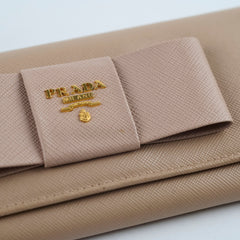 Prada Bow Saffiano Wallet Beige