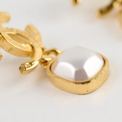 Chanel Gold CC Square Pearl Drop Earrings Costume Jewellery