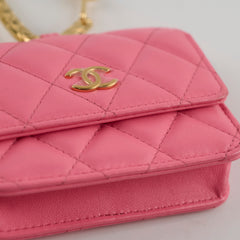 Chanel Qulited Mini Hook Card Coin Case Pink 31 Series
