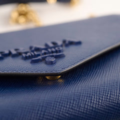 Prada Monochrome Saffiano Shoulder Bag Blue