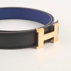 Hermes Constance Mini Belt Rose Gold Noir/Bleu Saphir Size 90