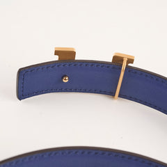 Hermes Constance Mini Belt Rose Gold Noir/Bleu Saphir Size 90