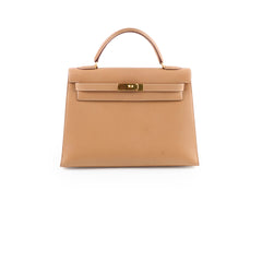 Hermes Kelly 32 Cushbell Natural Gold Circle W Stamp