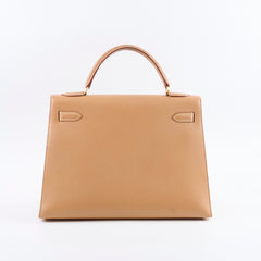 Hermes Kelly 32 Cushbell Natural Gold Circle W Stamp