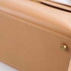 Hermes Kelly 32 Cushbell Natural Gold Circle W Stamp