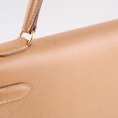 Hermes Kelly 32 Cushbell Natural Gold Circle W Stamp