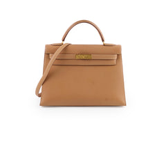 Hermes Kelly 32 Cushbell Natural Gold Circle W Stamp