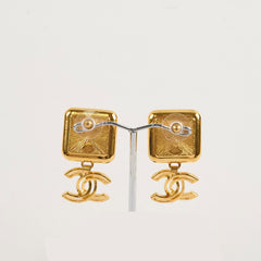 Chanel Square Pearl Drop CC Earrings