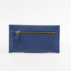 Prada Saffiano Long Wallet Blue