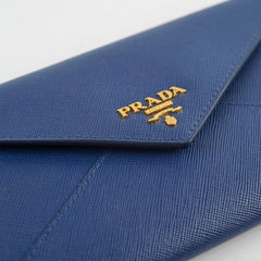 Prada Saffiano Long Wallet Blue