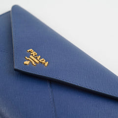 Prada Saffiano Long Wallet Blue