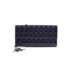 Christian Dior Wallet On Chain WOC Patent Dark Navy