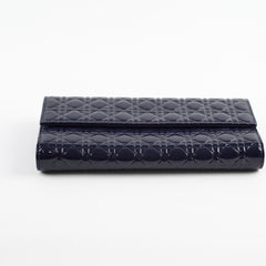 Christian Dior Wallet On Chain WOC Patent Dark Navy