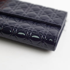 Christian Dior Wallet On Chain WOC Patent Dark Navy