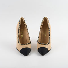 Chanel Chain Cap Toe Pumps Beige Size 35.5