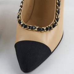 Chanel Chain Cap Toe Pumps Beige Size 35.5