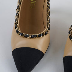 Chanel Chain Cap Toe Pumps Beige Size 35.5