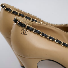 Chanel Chain Cap Toe Pumps Beige Size 35.5