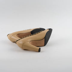 Chanel Chain Cap Toe Pumps Beige Size 35.5