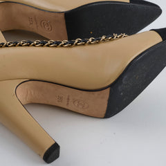 Chanel Chain Cap Toe Pumps Beige Size 35.5
