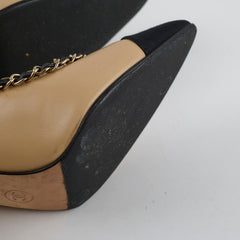 Chanel Chain Cap Toe Pumps Beige Size 35.5