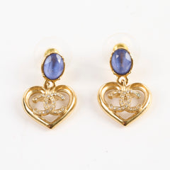Chanel CC Crystal Heart Drop Earrings