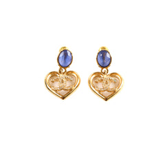 Chanel CC Crystal Heart Drop Earrings
