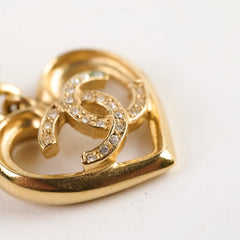 Chanel CC Crystal Heart Drop Earrings