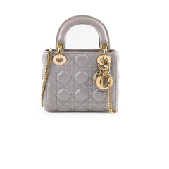 Christian Dior Lady Dior Mini Lambskin Grey Metallic