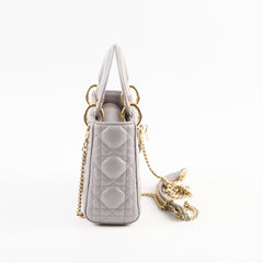 Christian Dior Lady Dior Mini Lambskin Grey Metallic