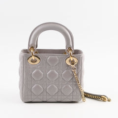 Christian Dior Lady Dior Mini Lambskin Grey Metallic