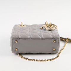 Christian Dior Lady Dior Mini Lambskin Grey Metallic