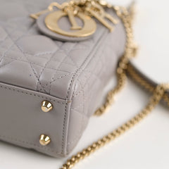 Christian Dior Lady Dior Mini Lambskin Grey Metallic