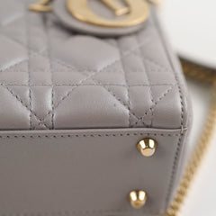 Christian Dior Lady Dior Mini Lambskin Grey Metallic