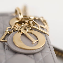 Christian Dior Lady Dior Mini Lambskin Grey Metallic