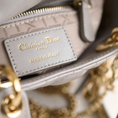 Christian Dior Lady Dior Mini Lambskin Grey Metallic
