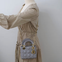 Christian Dior Lady Dior Mini Lambskin Grey Metallic