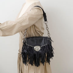 Prada Fringe Tassel Shoulder Bag Black