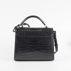 Saint Laurent Cassandre Mini Top Handle Croc Embossed Black