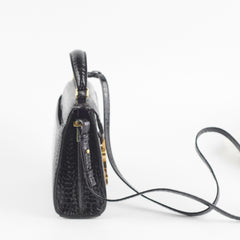 Saint Laurent Cassandre Mini Top Handle Croc Embossed Black