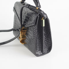 Saint Laurent Cassandre Mini Top Handle Croc Embossed Black