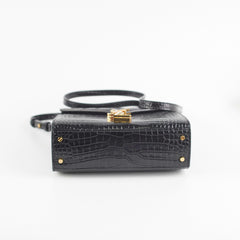 Saint Laurent Cassandre Mini Top Handle Croc Embossed Black