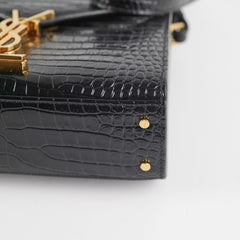 Saint Laurent Cassandre Mini Top Handle Croc Embossed Black